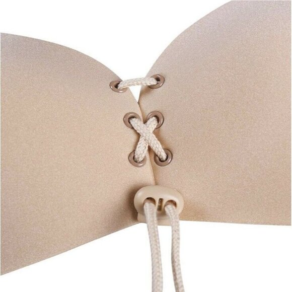 Invisible push up bra 2 Pack Strapless Adhesive Padded B Cup Black Beige 32B 34B - Picture 3 of 3